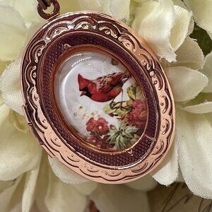 Rose Gold Red Bird Cardinal Memorial Jewelry Locket Necklace Pendant Wedding